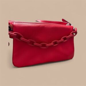 Red Faux Leather Crossbody Bag with Chunky Chain Detail